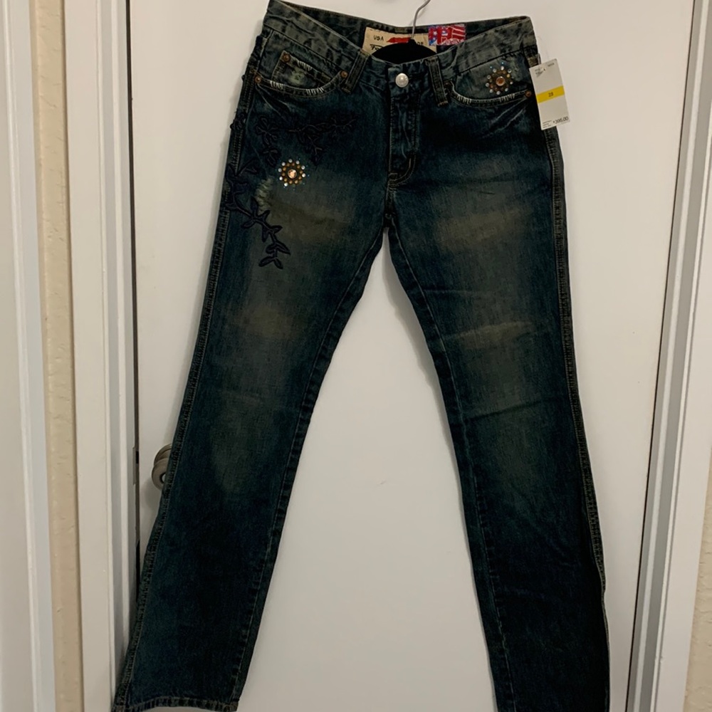 7 For All Mankind distressed rhinestone jeans size 28 NWT